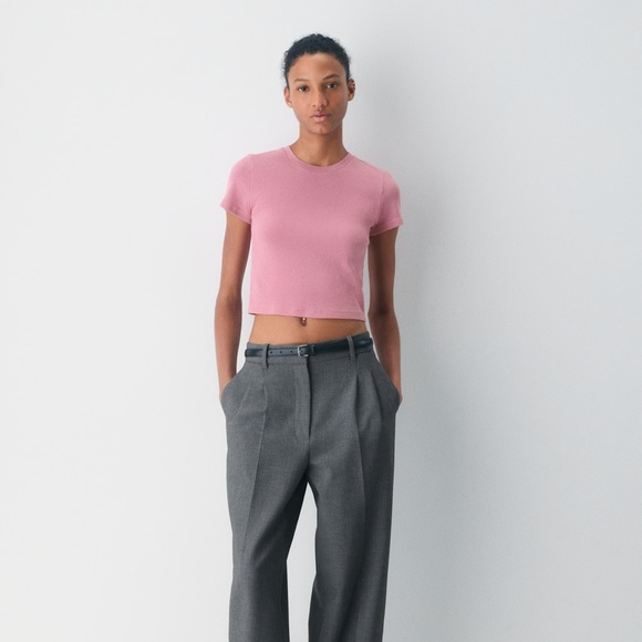 TNA Aritzia HomeStretch Rib Crew Waist T-Shirt - Orange Apricot Chiffon - Picture 7 of 9